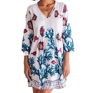 Soft Surroundings Seychelles Novelty Fish Print Tunic Beach Coverup Top Sz Large